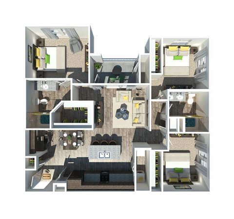Floor plan for 3 beds, 2 baths, 1198 sqft